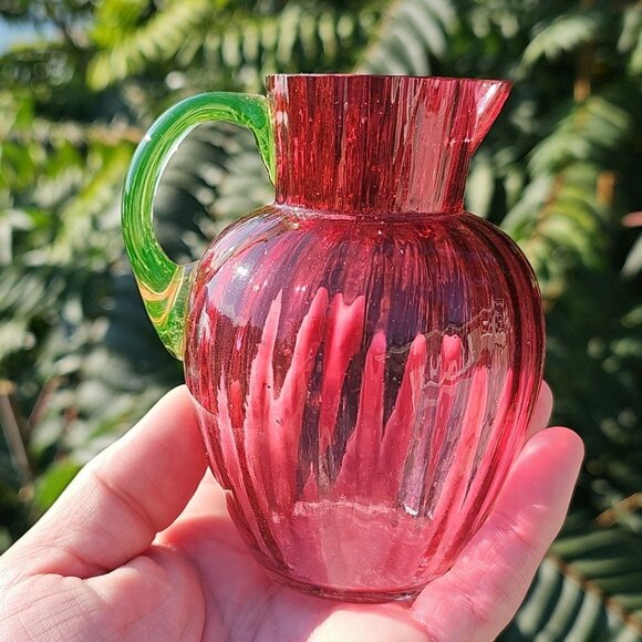 Uranium Glass Handle Cranberry Glass 1890s Collectible English Decanter Wow! - Picture 5 of 13